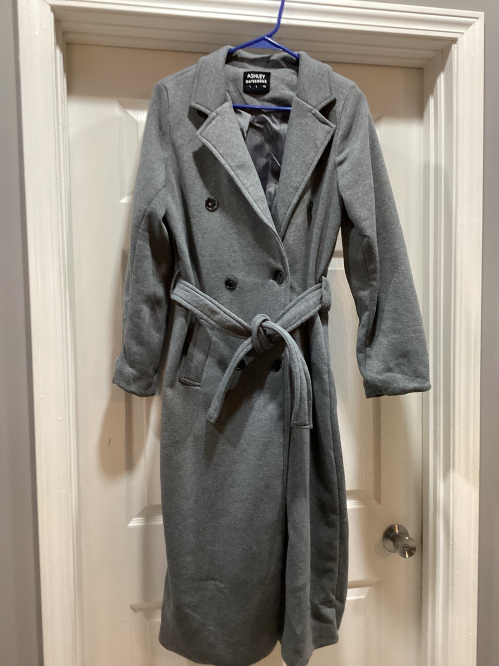 Ashley Stewart Women's Gray Double-Breasted Wool Blend Trench Coat